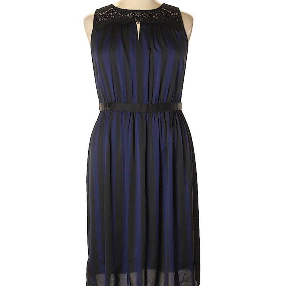 Ann Taylor LOFT Black Navy Blue Striped Dress NWT